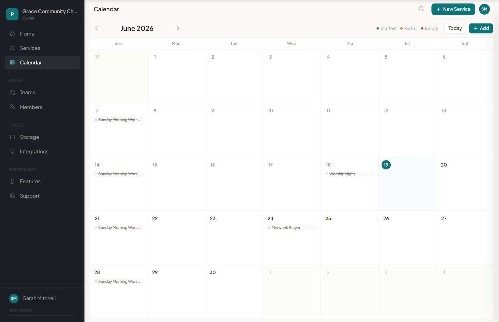 The PraisePro calendar - plan services and coordinate your team in one place